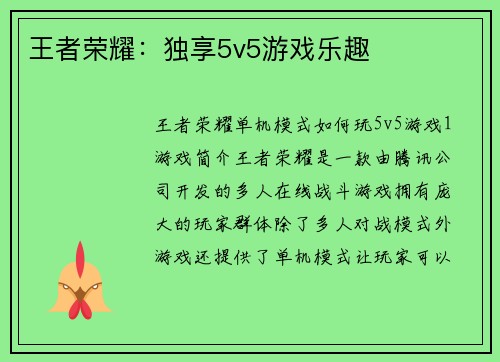 王者荣耀：独享5v5游戏乐趣